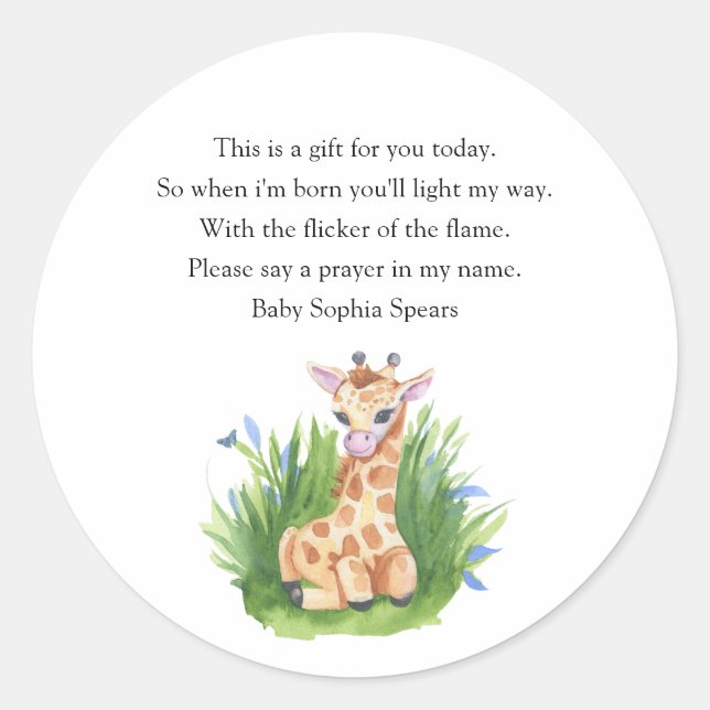 Giraffe - Prayer Candle Label (Front)