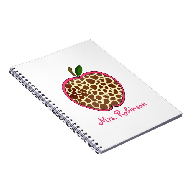Giraffe Print Apple Spiral Notebook For Teachers (Right Side)