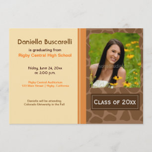 GIRAFFE PRINT GRADUATION ANNOUNCEMENT Orange/Brown