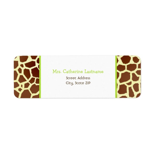 Giraffe Print & Green Address Label Sticker (Front)