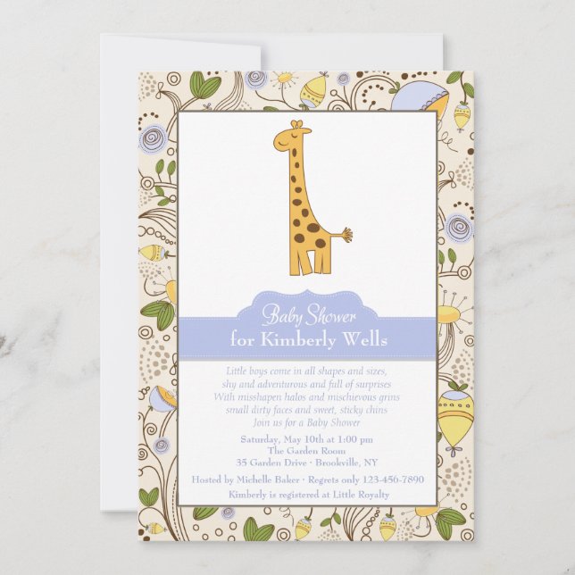 Giraffe Print in Blue Invitation (Front)