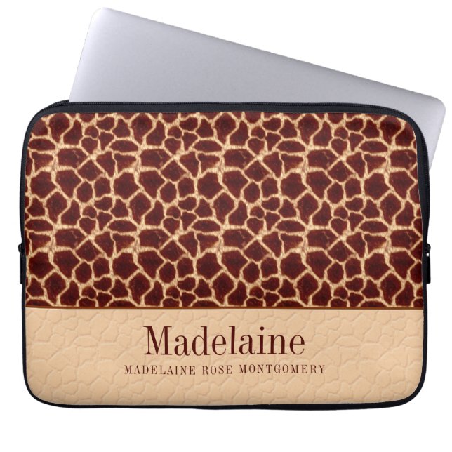 Giraffe Print in Rich Brown and Tan Hues Laptop Sleeve (Front)