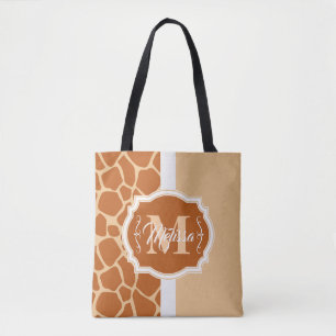 Giraffe Print Monogram Tote Bag