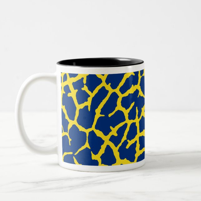 Giraffe Print Navy Yellow Two-Tone Coffee Mug (Left)