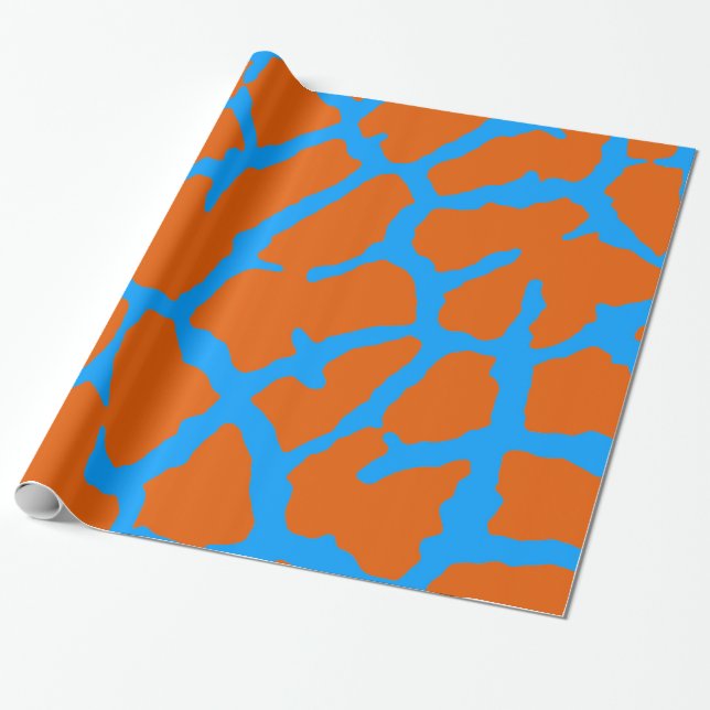 Giraffe Print Orange Cyan Wrapping Paper (Unrolled)