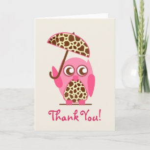 Giraffe Print Owl Baby Shower Thank You