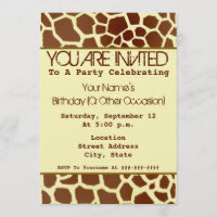 Giraffe Print Party Invitation