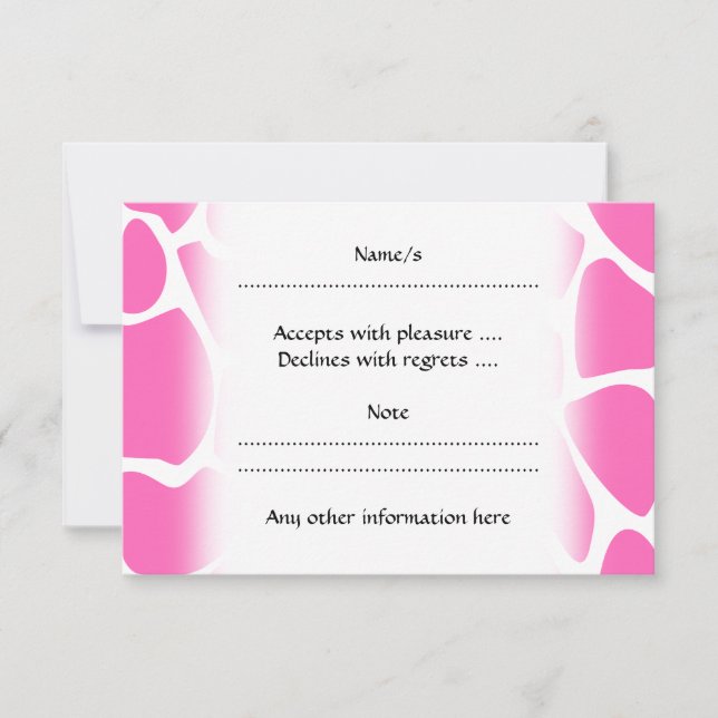 Giraffe Print Pattern in Bright Pink. RSVP Card (Front)