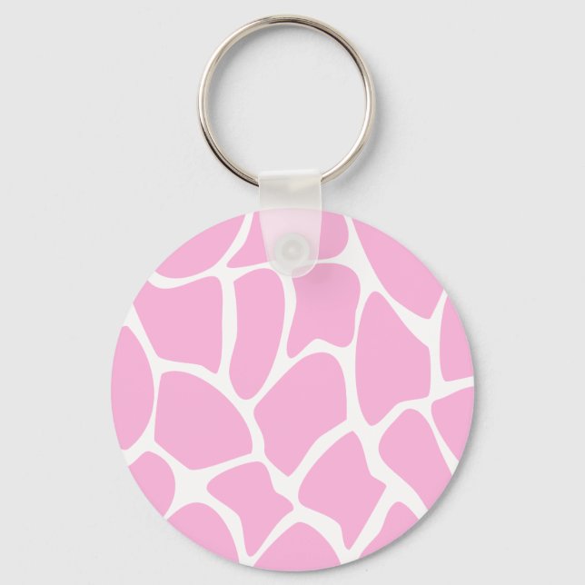 Giraffe Print Pattern in Candy Pink. Key Ring (Front)