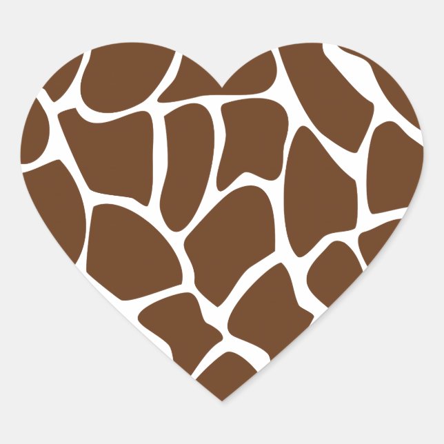 Giraffe Print Pattern in Dark Brown. Heart Sticker (Front)