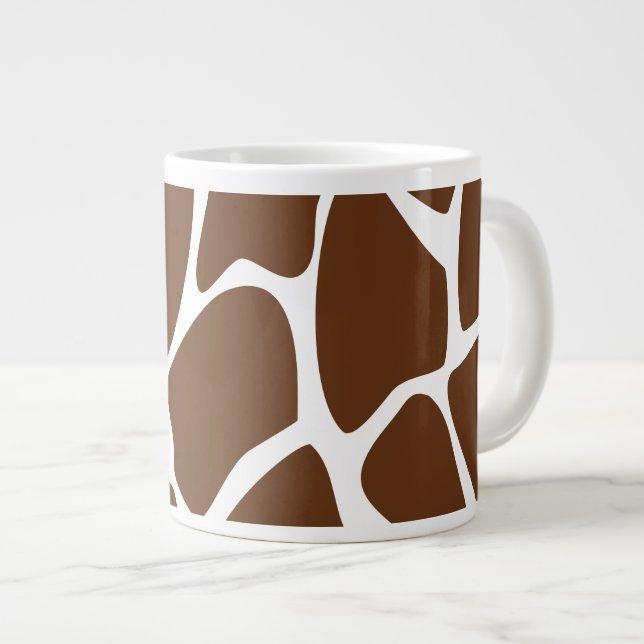 Giraffe Print Pattern in Dark Brown. Large Coffee Mug (Front Right)