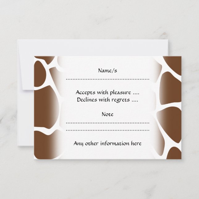 Giraffe Print Pattern in Dark Brown. RSVP Card (Front)