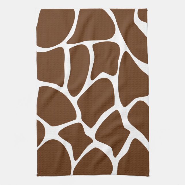 Giraffe Print Pattern in Dark Brown. Tea Towel (Vertical)