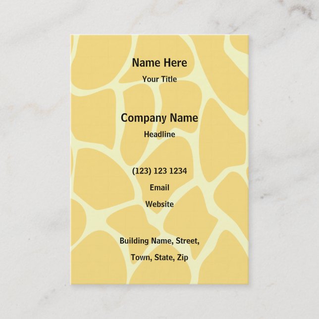 Giraffe Print Pattern in Yellow. Business Card (Front)
