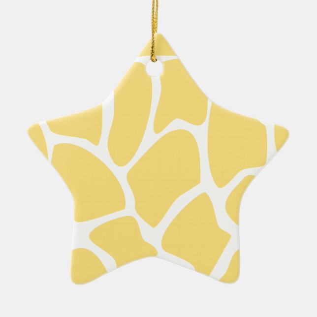 Giraffe Print Pattern in Yellow. Ceramic Tree Decoration (Front)