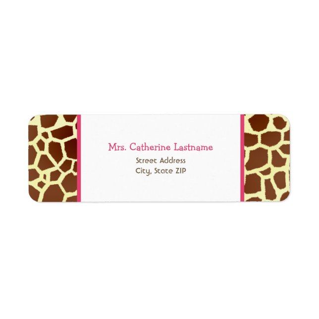 Giraffe Print & Pink Address Label Sticker (Front)
