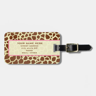 Giraffe Print & Pink Luggage Tag
