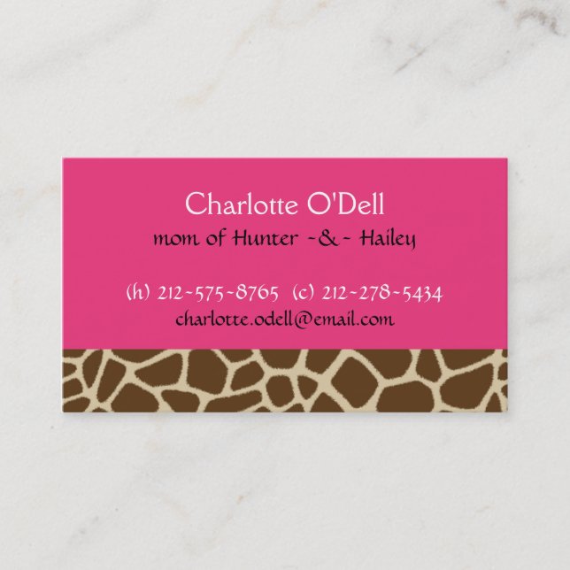 giraffe print pink mummy card (Front)