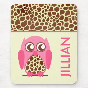 Giraffe Print & Pink Owl Personalised Mousepad