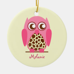Giraffe Print & Pink Owl Personalised Ornament
