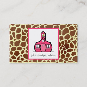 Giraffe Print Pink Schoolhouse Teacher Business Card