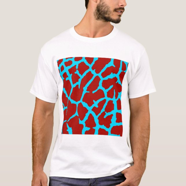Giraffe Print Red Cyan T-Shirt (Front)