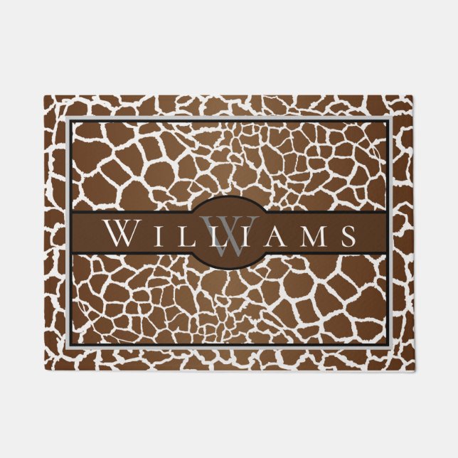 Giraffe print with name and monogram doormat (Front)