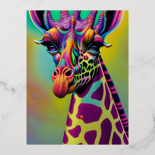 Giraffe Psychedelic Fantasy Character Portrait Foil Holiday Postcard