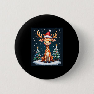 Giraffe Reindeer Hat Santa Christmas Tree Funny Xm 6 Cm Round Badge