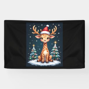 Giraffe Reindeer Hat Santa Christmas Tree Funny Xm Banner