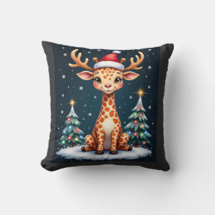 Giraffe Reindeer Hat Santa Christmas Tree Funny Xm Cushion