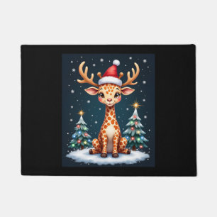 Giraffe Reindeer Hat Santa Christmas Tree Funny Xm Doormat