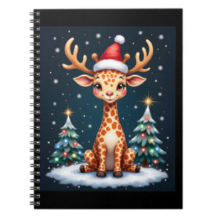 Giraffe Reindeer Hat Santa Christmas Tree Funny Xm Notebook