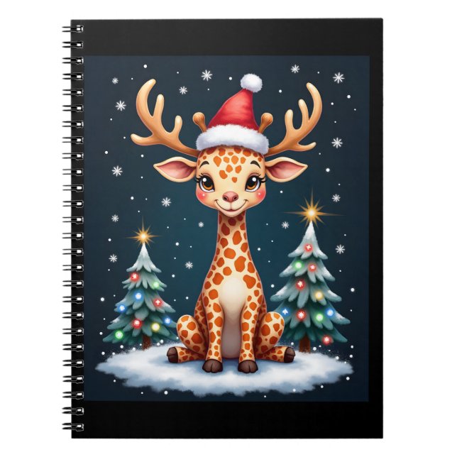 Giraffe Reindeer Hat Santa Christmas Tree Funny Xm Notebook (Front)