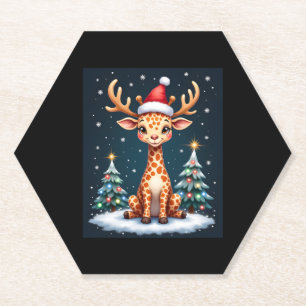 Giraffe Reindeer Hat Santa Christmas Tree Funny Xm Paper Coaster