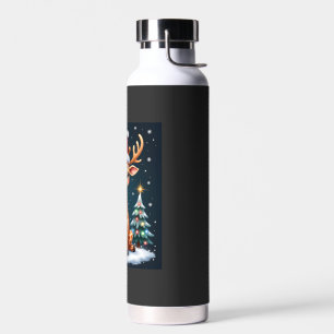 Giraffe Reindeer Hat Santa Christmas Tree Funny Xm Water Bottle