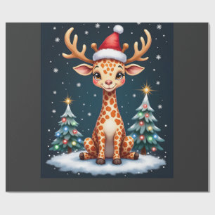 Giraffe Reindeer Hat Santa Christmas Tree Funny Xm Wrapping Paper