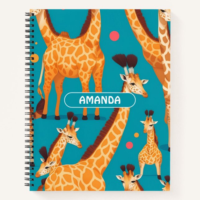 Giraffe Retro Colourful Personalised Pattern Notebook (Front)