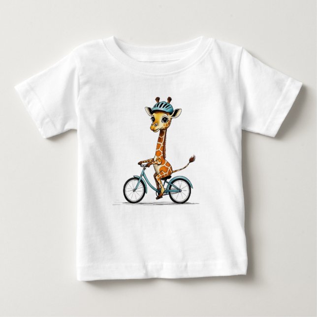 Giraffe Riding a Bicycle – Hand-Drawn Pencil Art Baby T-Shirt (Front)