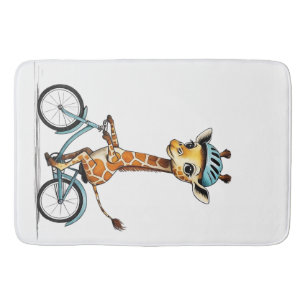 Giraffe Riding a Bicycle – Hand-Drawn Pencil Art Bath Mat
