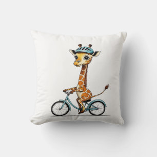 Giraffe Riding a Bicycle – Hand-Drawn Pencil Art Cushion