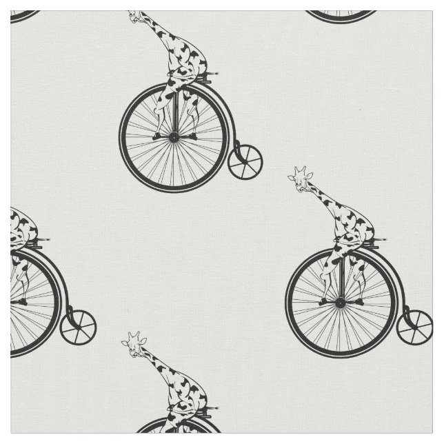 Giraffe riding a penny farthing bike fabric (Close Up)