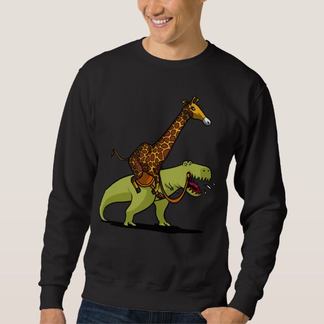 Giraffe Riding T-Rex Dinosaur Funny Animals Sweatshirt (Front)