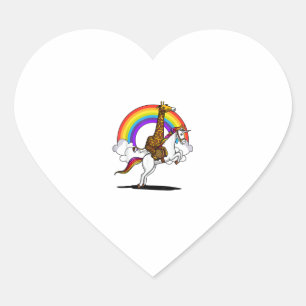Giraffe Riding Unicorn Magical Rainbow Funny Boys Heart Sticker