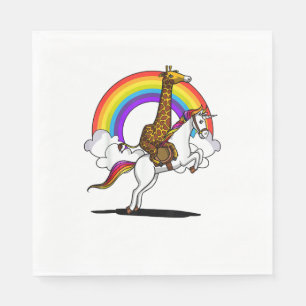 Giraffe Riding Unicorn Magical Rainbow Funny Boys Napkin