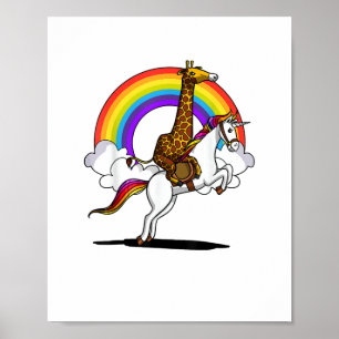 Giraffe Riding Unicorn Magical Rainbow Funny Boys Poster
