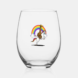Giraffe Riding Unicorn Magical Rainbow Funny Boys Stemless Wine Glass