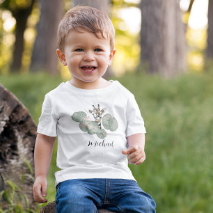 Giraffe Safari Animal Botanical Birthday Baby T-Shirt