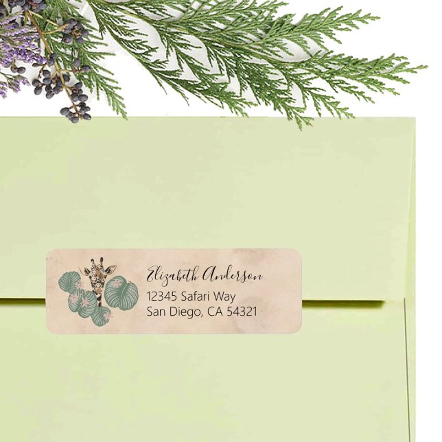 Giraffe Safari Animal Botanical  Return Address Label (Creator Uploaded)