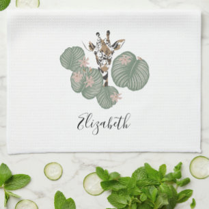 Giraffe Safari Animal Botanical  Tea Towel